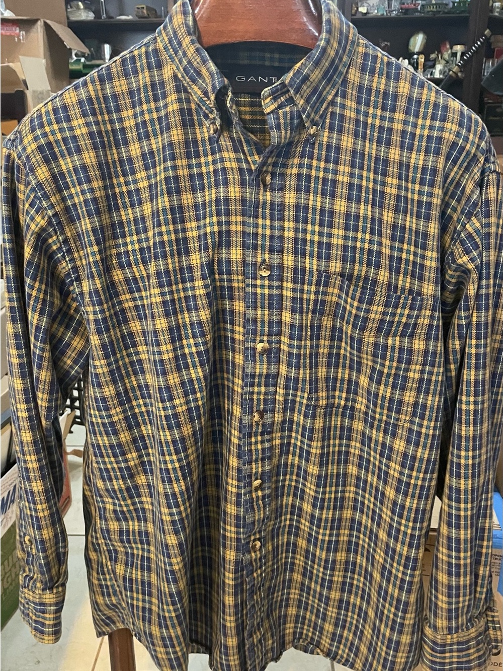 GANT Men's Yellow and Blue Plaid Button-Down Shirt